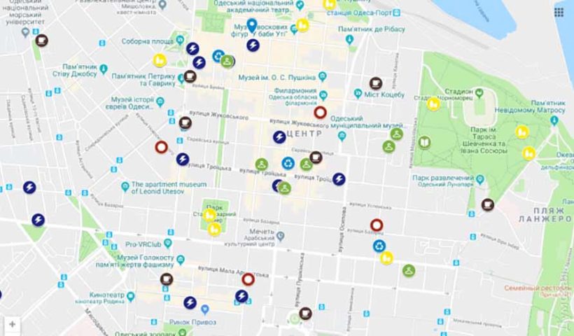 Интерактивная карта с точками по приему пластика и батареек